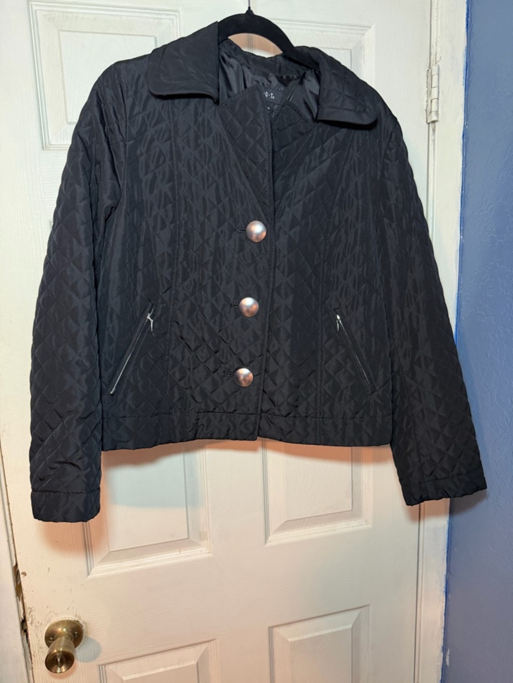 Black Quilted Puffer Jacket with Snap Front